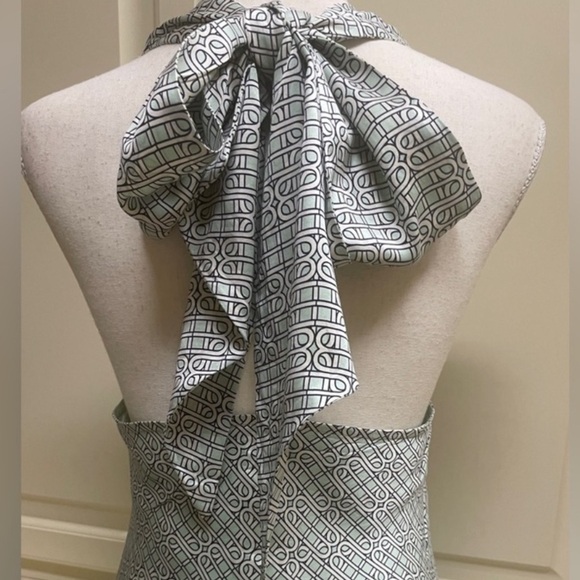 Winter & Miggs Silk Halter Blouse with Bow Back – Geometric Print, Open Back - Picture 10 of 11